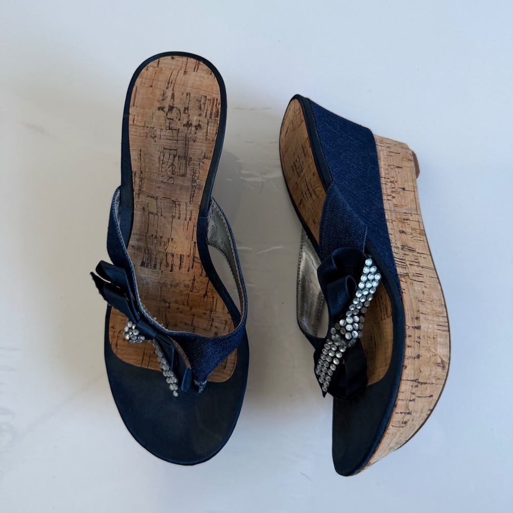 Vintage 90s Guess Denim Cork Wedges Size 6